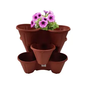 1 Terracotta Strawberry Trio Planter Flower Pot Stackable Plastic Patio Herb Planter