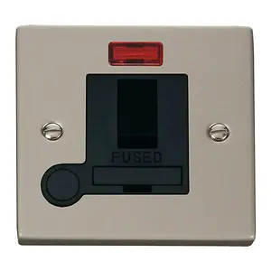 Pearl Nickel 13A Fused Connection Unit Switched With Neon With Flex - Black Trim - SE Home