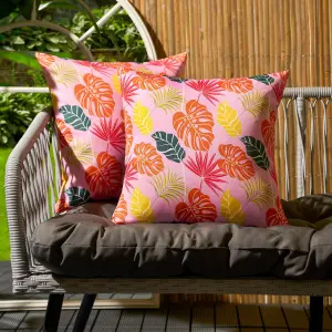 OHS Tropical Water Resistant Filled Cushion Covers, Pink - 45 x 45cm - 2 Pack