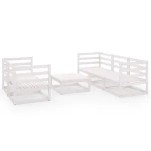 6 Piece Garden Lounge Set White Solid Wood Pine