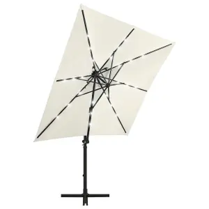 Berkfield Cantilever Umbrella with Pole and LED Lights Sand 250 cm