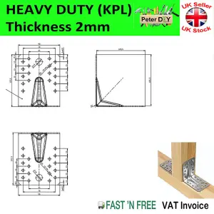 ANGLE BRACKET 2mm Thick HEAVY DUTY Corner Reinforced Galvanised Zinc Plated 105x105 Width 90mm Pack of: 1