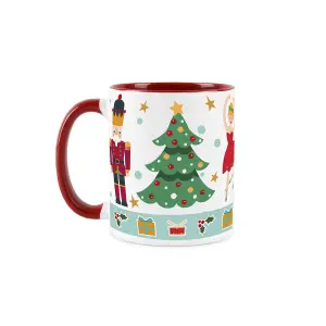 Purely Home Red Christmas Nutcracker Character Coffee Mug -  4x Red & White Ceramic Mugs