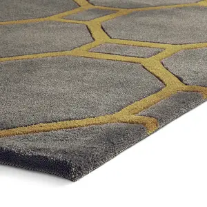 Grey/Yellow Modern Geometric Handmade Easy To Clean Rug For Living Room Bedroom & Dining Room-90cm X 150cm