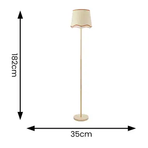 ValueLights Heather Light Wood Stem Floor Lamp with Scallop Rust Trim Tapered Shade and LED Bulb