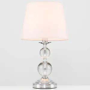 ValueLights Gatto Modern Polished Chrome and Acrylic Ball Touch Table Lamp with Pink Light Shade