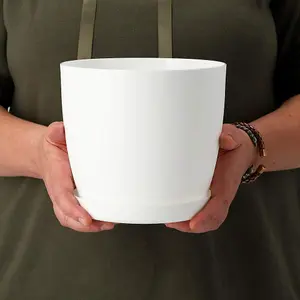 Plant Pots Flower Planter 6 Colours 8 sizes Matt Plastic Pot + Saucer Tray Deco White 12cm