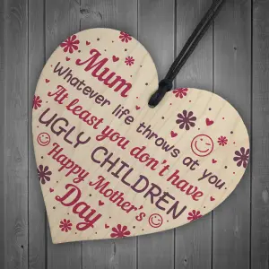 Red Ocean HAPPY MOTHERS DAY CARD Mothers Day Gift FUNNY MUM MOTHER COMEDY JOKE Wooden Heart Plaque Gift