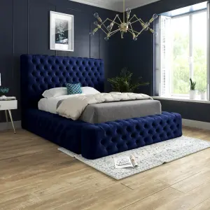 DS Living Cambridge Upholstered Soft Plush Blue Velvet Bed Frame 4FT