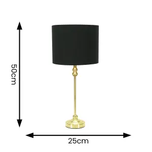 ValueLights Maggie Gold Candlestick Table Lamp with Black and Metallic Gold Lamp Shade and LED Bulb