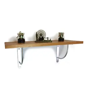 Solid Pine Rustical Shelf Medium Oak with LUK05 Bracket 25x110cm