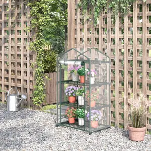 Outsunny 3 Tier Mini Greenhouse Grow House w/ Roll Up Door, 69x49x125cm, Clear