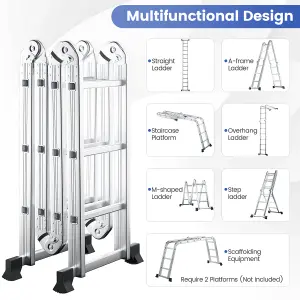 Costway 7-in-1 Folding Aluminum Ladder Multi-Purpose Extension Ladder Anti-Skid Pedal