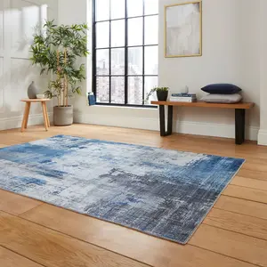 Blue Modern Easy to Clean Abstract Rug for Living Room, Bedroom - 120cm X 170cm