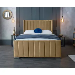 Meriso Plush Velvet Beige Bed Frame