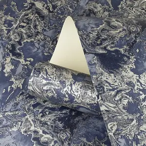 Liquid Marble Effect Wallpaper Debona Metallic Glitter Navy Silver