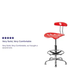 Vibrant Chrome Drafting Stool with Tractor Seat Cherry Tomato