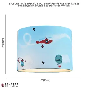 Sky Blue Kids Lampshade with Planes Hot Air Balloons and Helicopter Designs