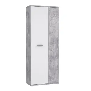 FURNICOMP Variant Multipurpose White and Grey Tall 2 Door Storage Utility Cupboard