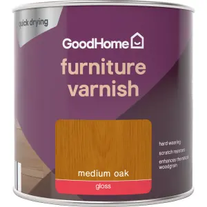 GoodHome Medium Oak Gloss Multi-surface Furniture Wood varnish, 250ml