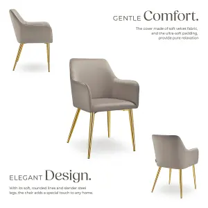 Dining Chair Avane - velvet look, padded armchair, high backrest and armrests - taupe