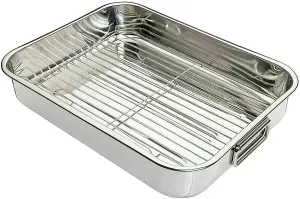 New 4 Pcs Professional Stainless Steel Roasting Trays with Removable Rack Pan Kitchen Cooking Baking Sturdy Handles Built to Last