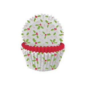 Anniversary House Holly Muffin and Cupcake Cases (Pack of 75) White/Red/Green (One Size)