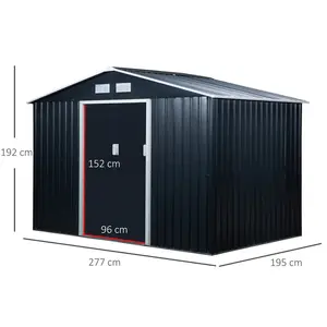 9 ft. W x 6 ft. D Metal Garden Shed Grey