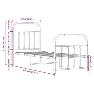 Berkfield Metal Bed Frame with Headboard and Footboard Black 75x190 cm