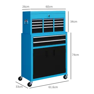 HOMCOM Top Chest and Roller Cabinet Combo Metal Tool Cabinet on Wheels Blue