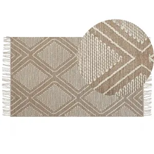 Cotton Area Rug 80 x 150 cm Beige and White KACEM