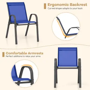 Costway Set of 2 Patio Chairs Stackable Metal Breathable Fabric Dining Chair