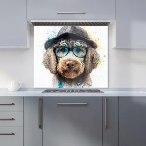 Labradoodle Dog Face Splashart Premium Glass Kitchen Splashback W900mm x H750mm