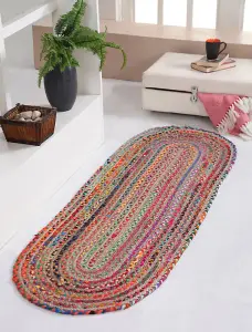 MISHRAN Oval Rug Braid Hand Woven with Recycled Fabric - Jute - L60 x W90