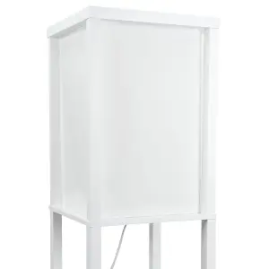 ValueLights Struttura Contemporary White Wooden Storage Shelf Floor Lamp with White Fabric Shade