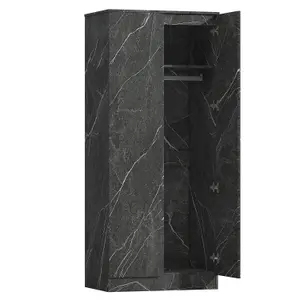 ZITA - 2 Door Plain Wardrobe + 2 Door Plain Wardrobe in Matt Charcoal Grey Marble Effect