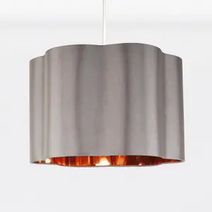 First Choice Lighting Grey with Copper Inner Scalloped Pendant Shade