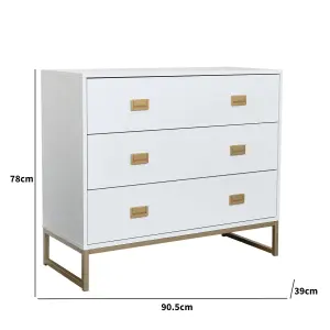 Melody Maison Large 3 Drawer Chest of Drawers - Elle White Range