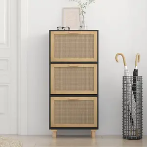 Berkfield Shoe Cabinet Black 52x25x115 cm Engineered Wood&Natural Rattan