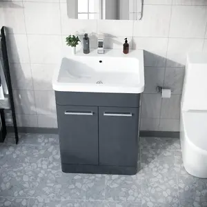 Nes Home Afern 600mm Vanity Unit Cabinet and Wash Basin Anthracite