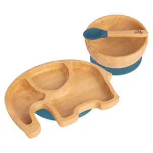 Tiny Dining 3pc Elephant Bamboo Suction Dinner Set - Navy Blue