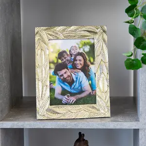 Chic 5x7 Resin Picture Frame with Multi Leaf Decor in Metallic Gold and Silver