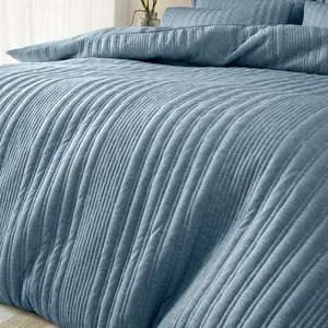 Tamba Jersey Stripe Double Duvet Cover Set with Pillowcases Blue / Single Duvet Cover + 1 Standard Pillowcase