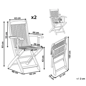 Set of 2 Garden Chairs MAUI Acacia Wood Light Wood