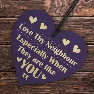 Red Ocean Neighbour Friendship Present - Handmade Wooden Hanging Heart Plaque Gift For Neighbour