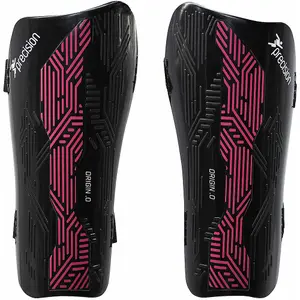 XS - Football Shin Pad Guards - BLACK/PINK - High Impact Wrap Around Leg Cover