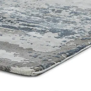 Grey Navy Abstract Modern Easy to Clean Rug For DiningRoom Bedroom and Living Room -160cm X 220cm