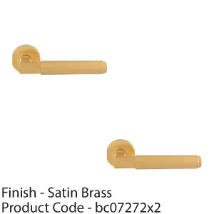 2 PACK - Premium Smooth Door Handle Set - Satin Brass Angled Lever on Round Rose