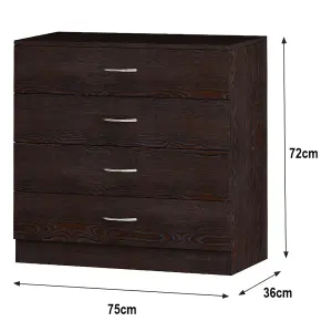 SunDaze Chest of Drawers Bedroom Furniture Bedside Cabinet with Handle 4 Drawer Walnut 75x36x72cm