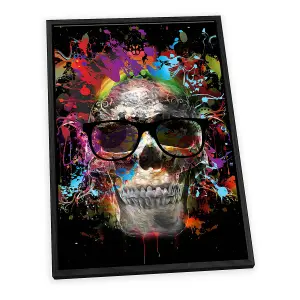 Skull Sunglasses Graffiti CANVAS FLOATER FRAME Wall Art Print Picture Black Frame (H)91cm x (W)61cm